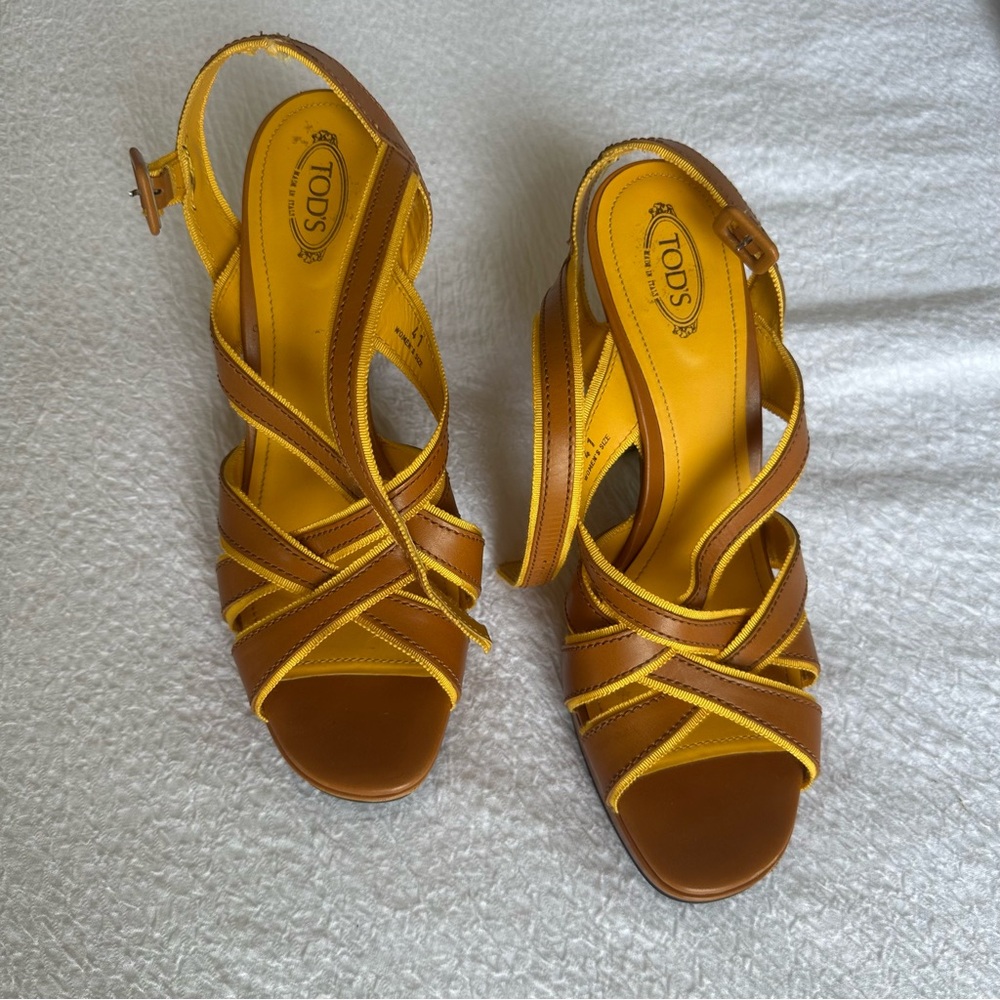 Tod's Brown and Yellow Strappy Sandals